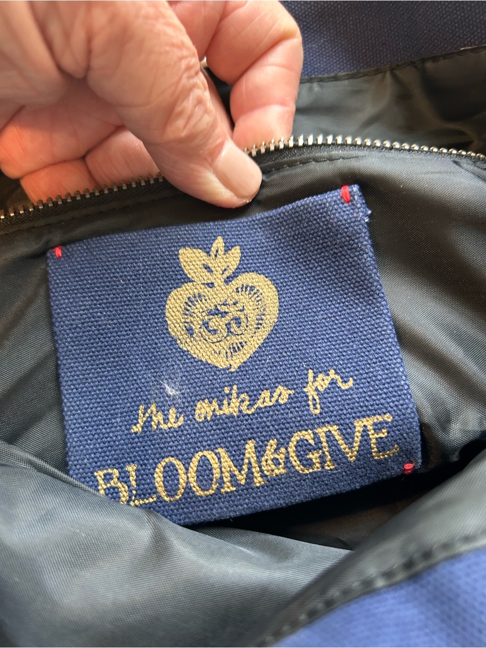 Maya Hamsa Tote for Bloom and Give. Leather and Canvas. Hamsa Hands. Thick. - Picture 7 of 10
